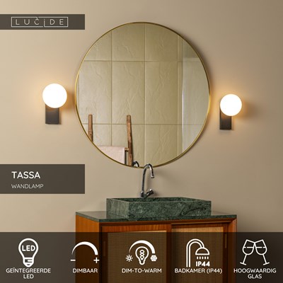 Lucide TASSA - Wandlamp Badkamer - LED Dim to warm - 1x10W 1800K/3000K - IP44 - Zwart